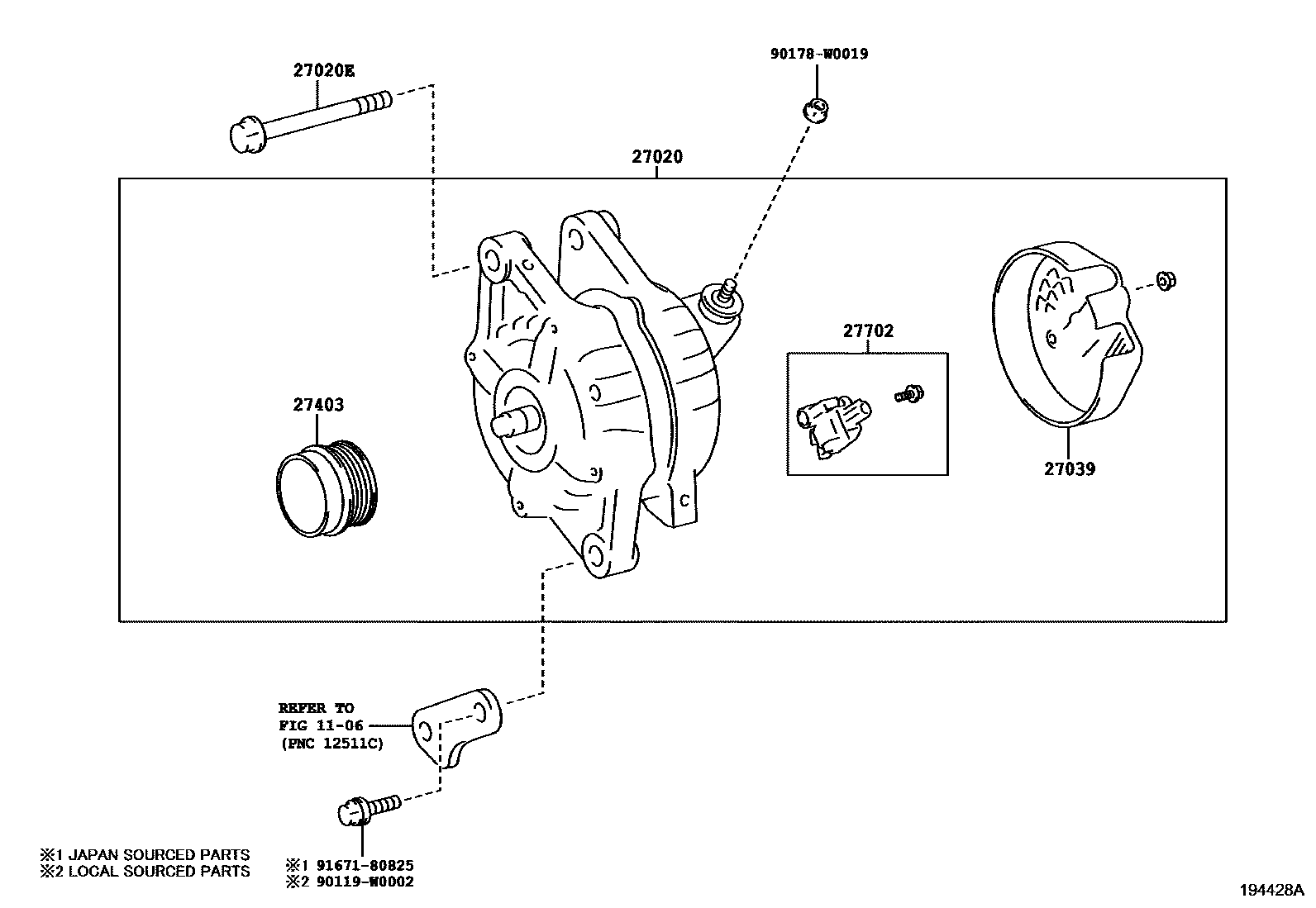 Toyota YARIS Alternator EPC diagram — 194428A