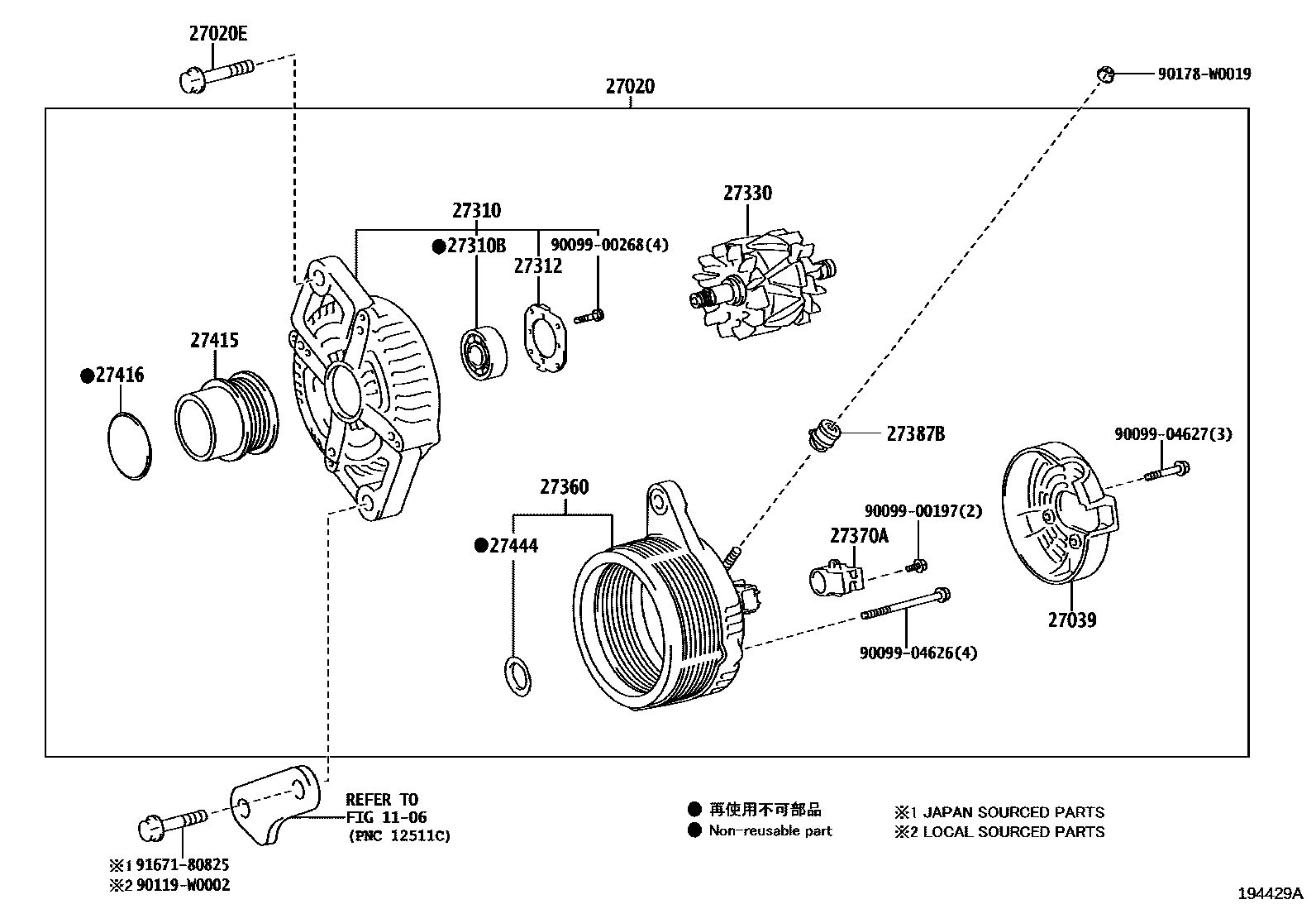 Toyota YARIS Alternator EPC diagram — 194429A