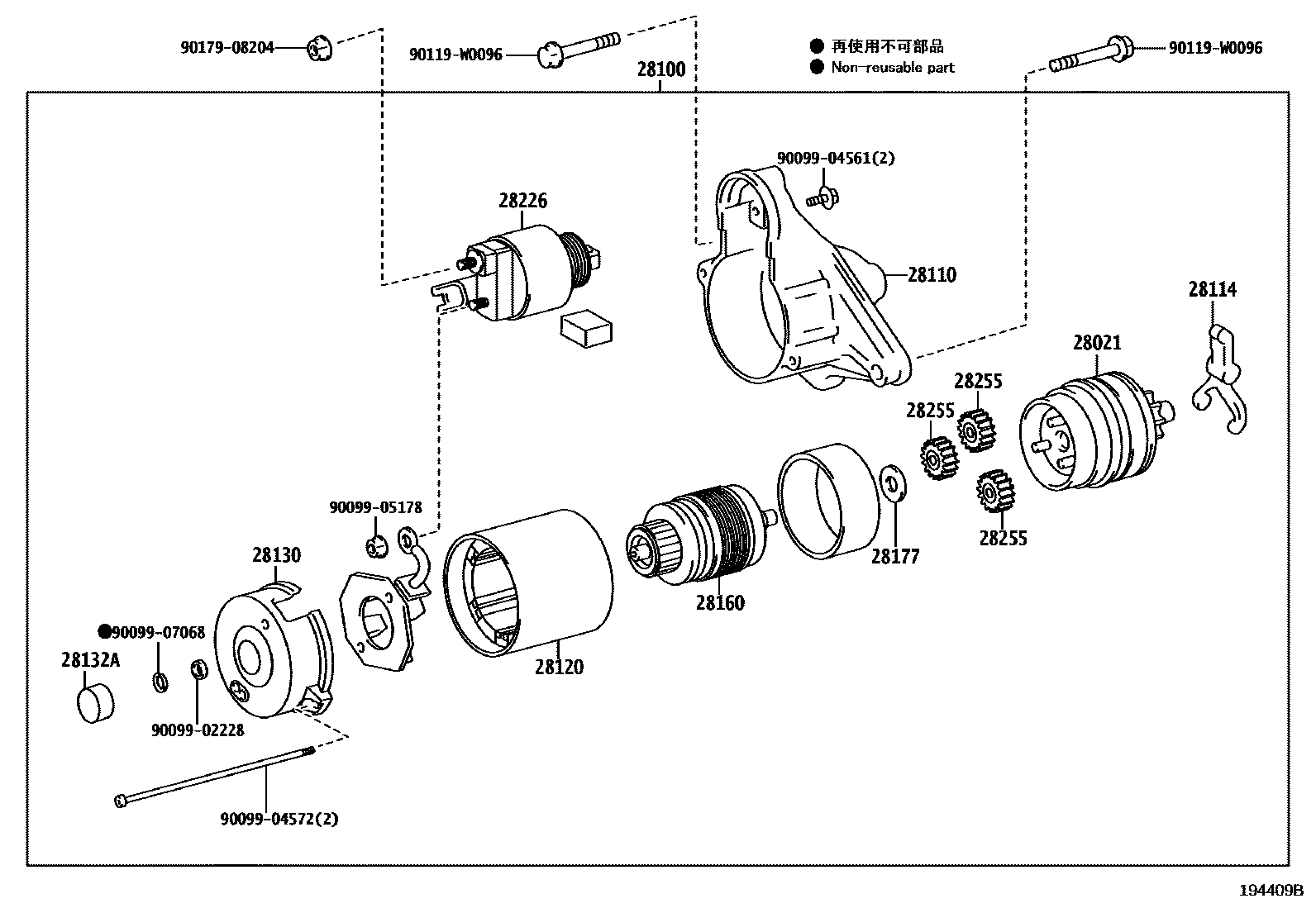 Toyota YARIS 起动机 EPC diagram — 194409B