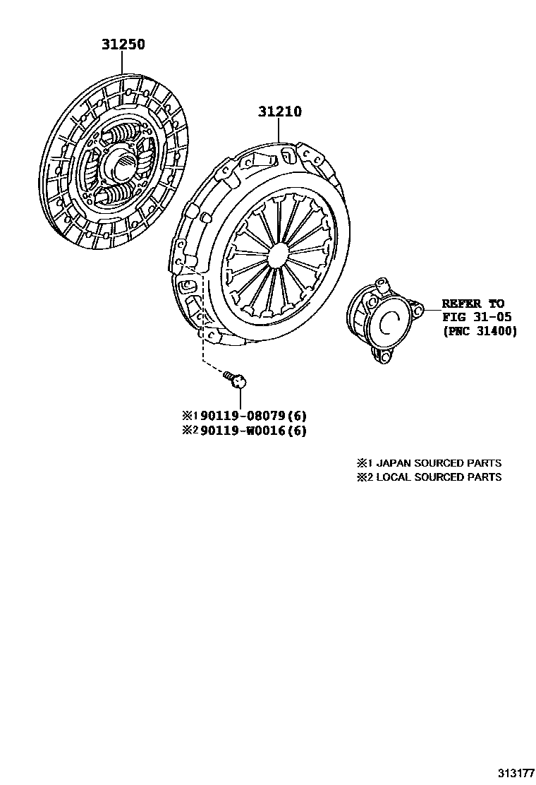 Toyota YARIS 离合器和分离叉 EPC diagram — 313177