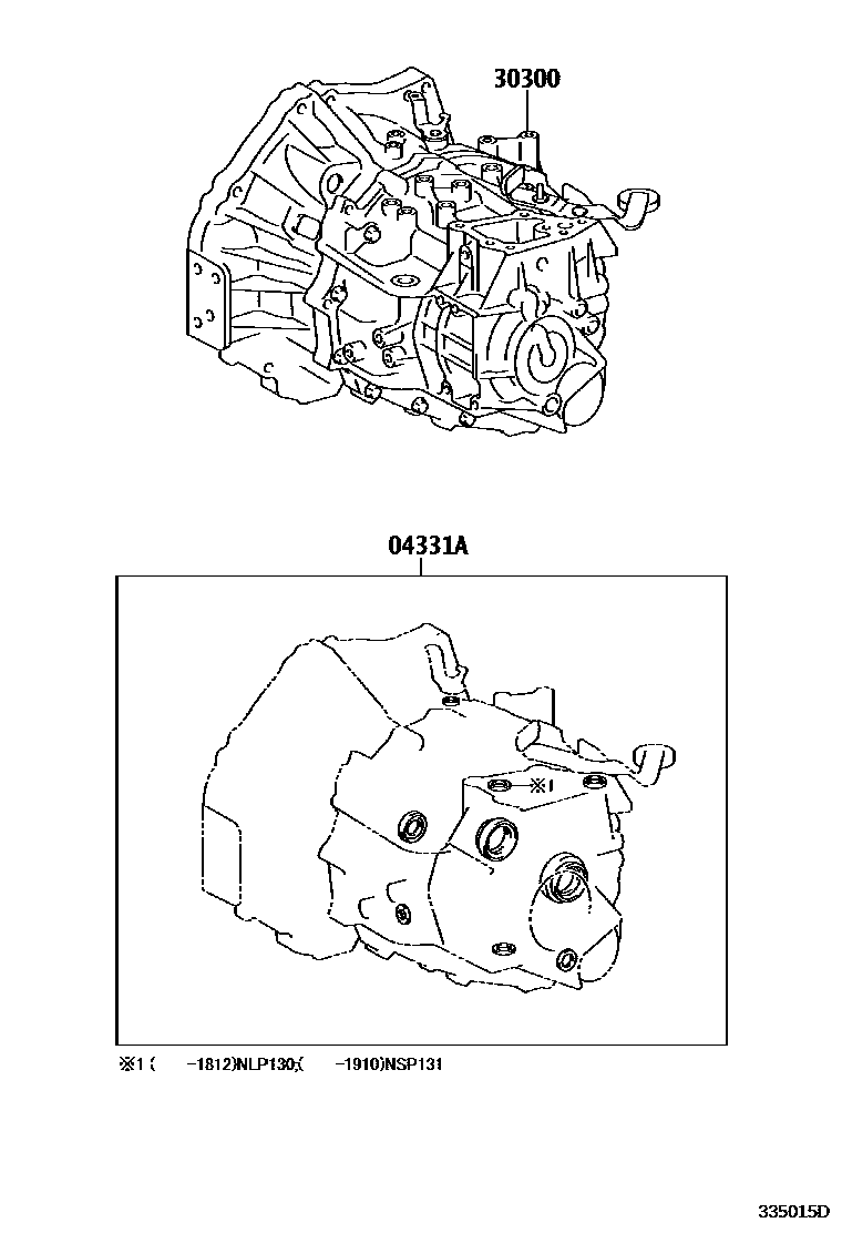 Toyota YARIS 传动桥或变速器总成和衬垫组件(MTM) EPC diagram — 335015D