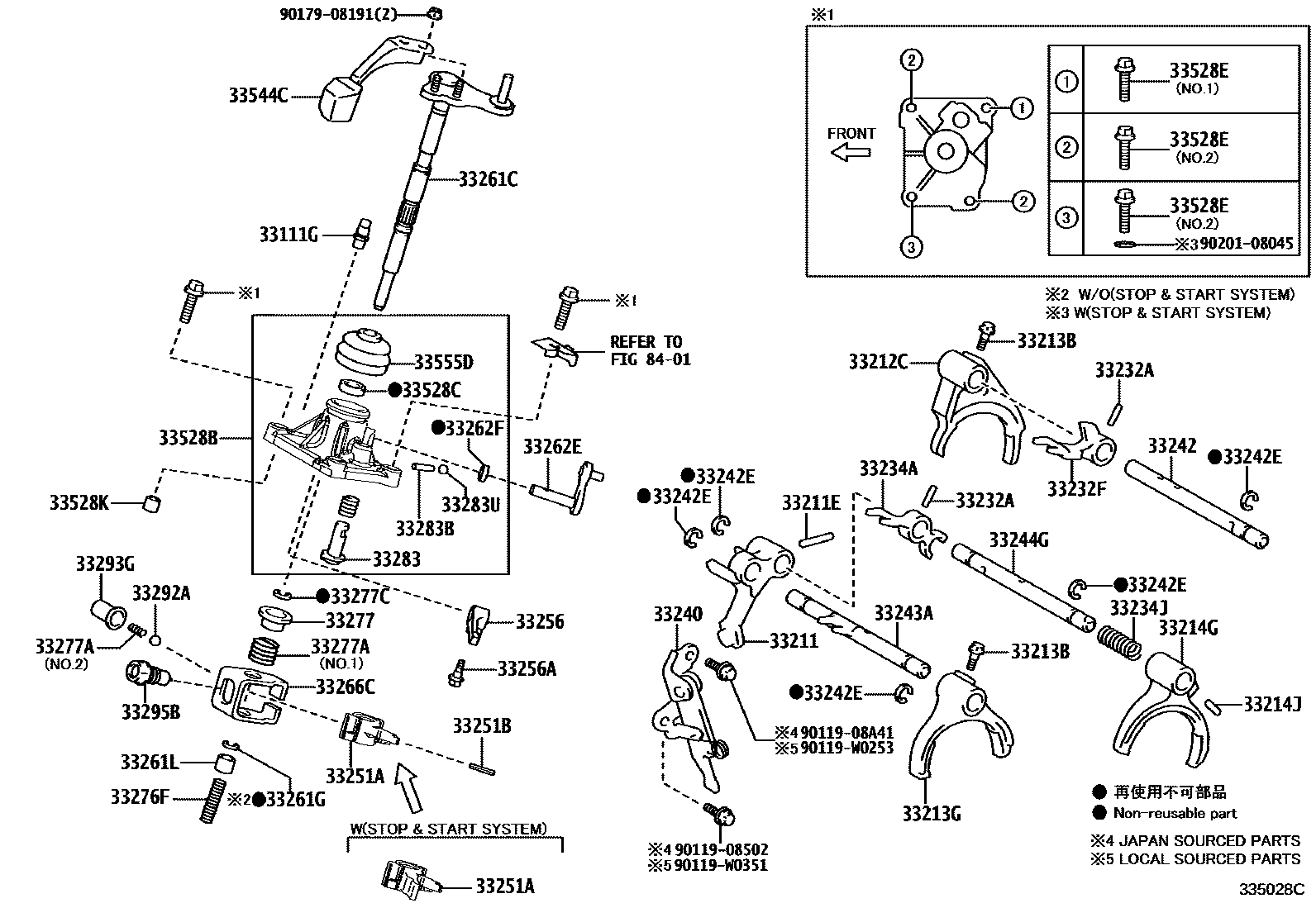 Toyota YARIS 换档拨叉和换档杆轴(MTM) EPC diagram — 335028C