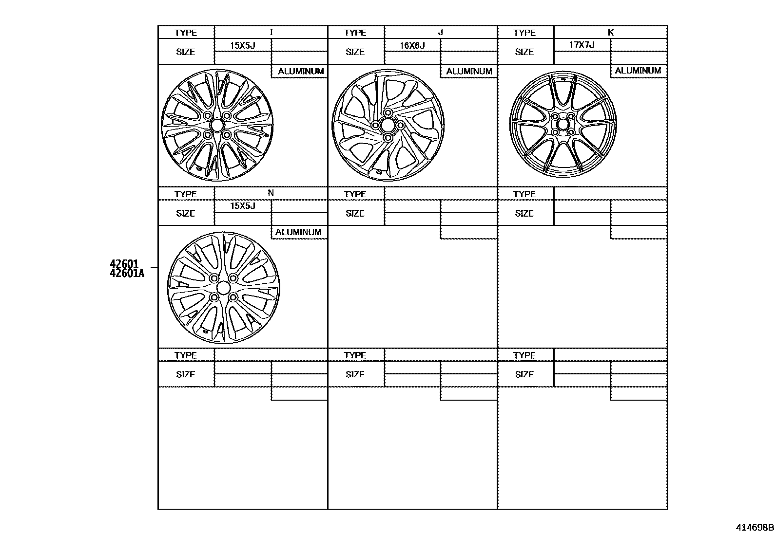Toyota YARIS 车轮和车轮盖 EPC diagram — 414698B