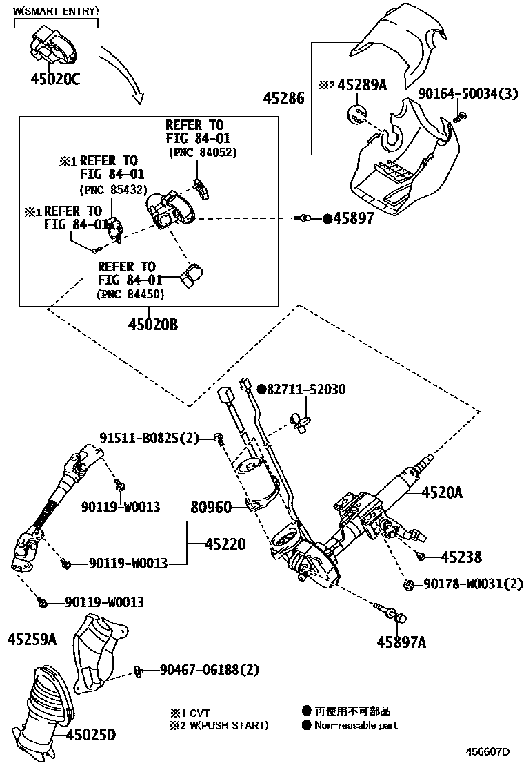Toyota YARIS Steering Column & Shaft EPC diagram — 456607D