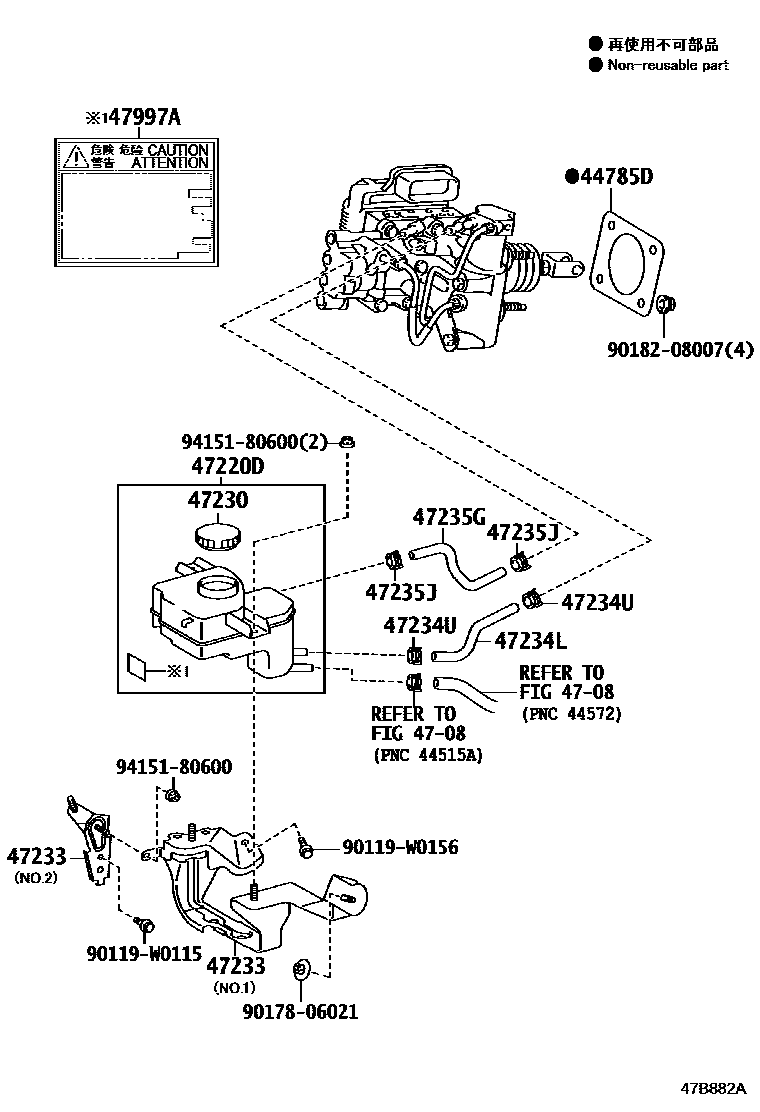 Toyota YARIS 制动总泵 EPC diagram — 47B882A