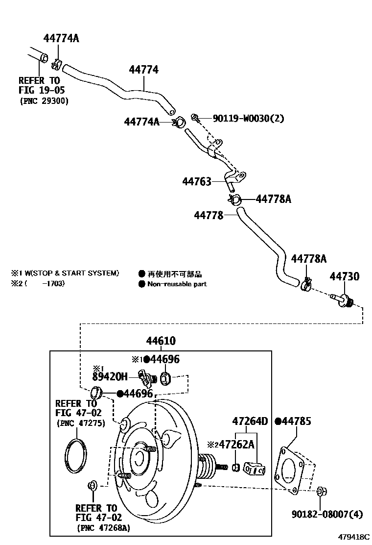 Toyota YARIS 制动助力器和真空管 EPC diagram — 479418C