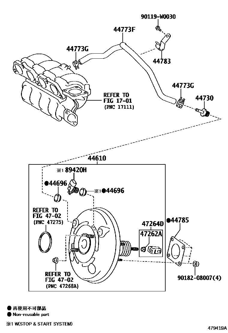 Toyota YARIS 制动助力器和真空管 EPC diagram — 479419A