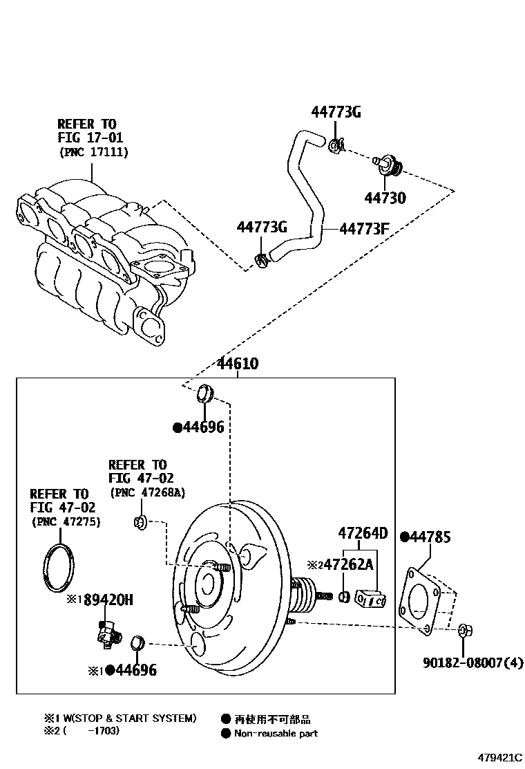 Toyota YARIS 制动助力器和真空管 EPC diagram — 479421C