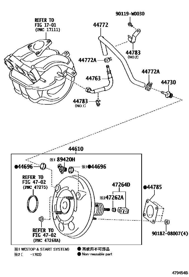 Toyota YARIS 制动助力器和真空管 EPC diagram — 479454B