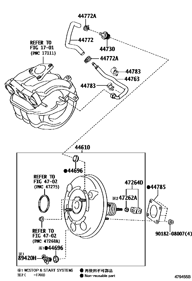 Toyota YARIS 制动助力器和真空管 EPC diagram — 479455B