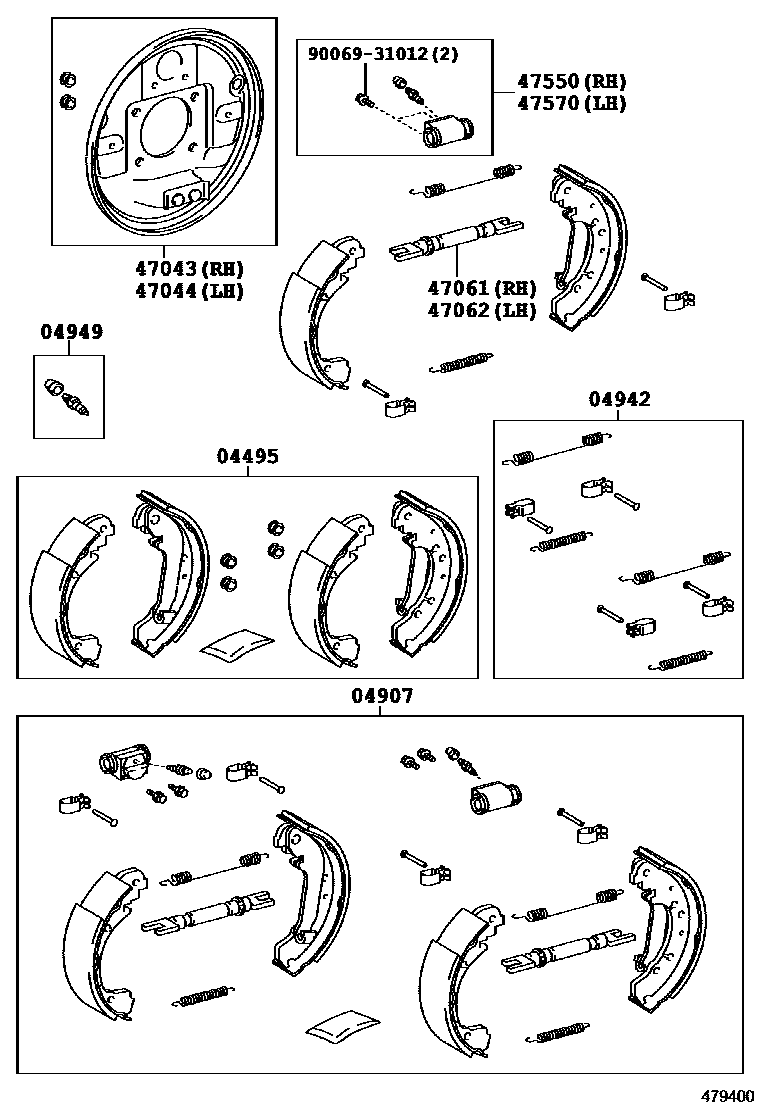 Toyota YARIS 后鼓式制动器分泵和底板 EPC diagram — 479400