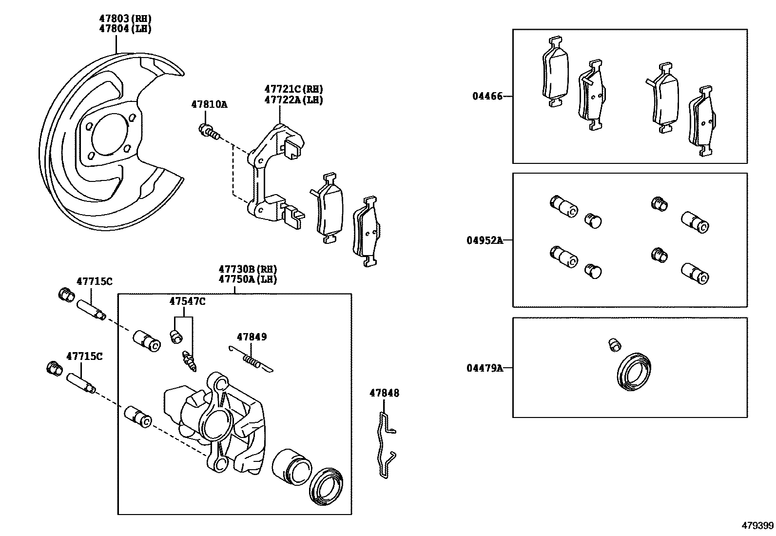 Toyota YARIS 后盘式制动器卡钳和防尘罩 EPC diagram — 479399