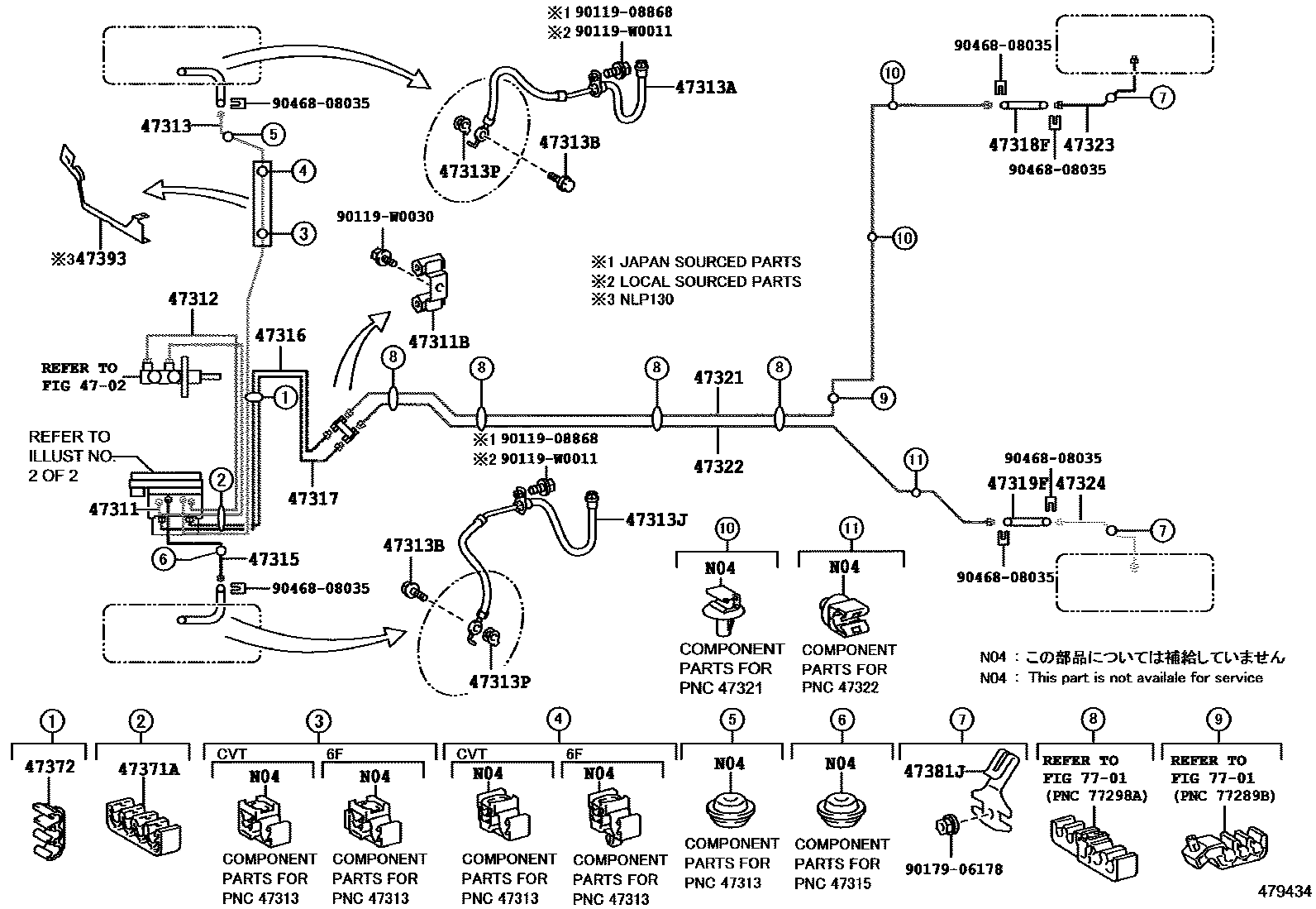 Toyota YARIS 制动配管和卡箍 EPC diagram — 479434