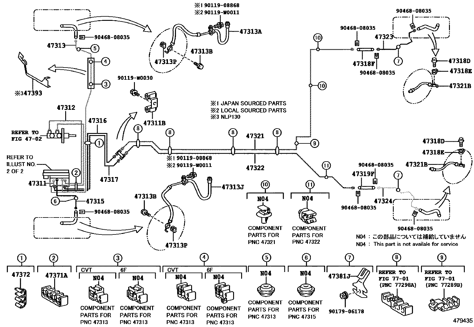 Toyota YARIS 制动配管和卡箍 EPC diagram — 479435