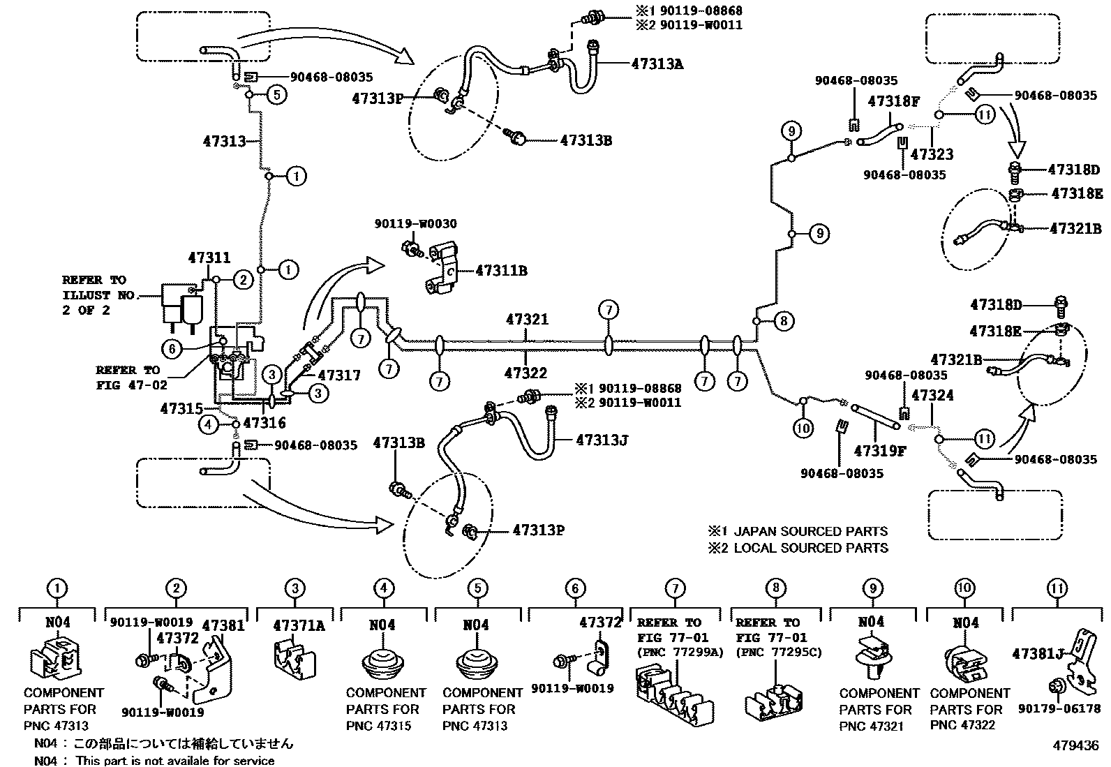 Toyota YARIS 制动配管和卡箍 EPC diagram — 479436