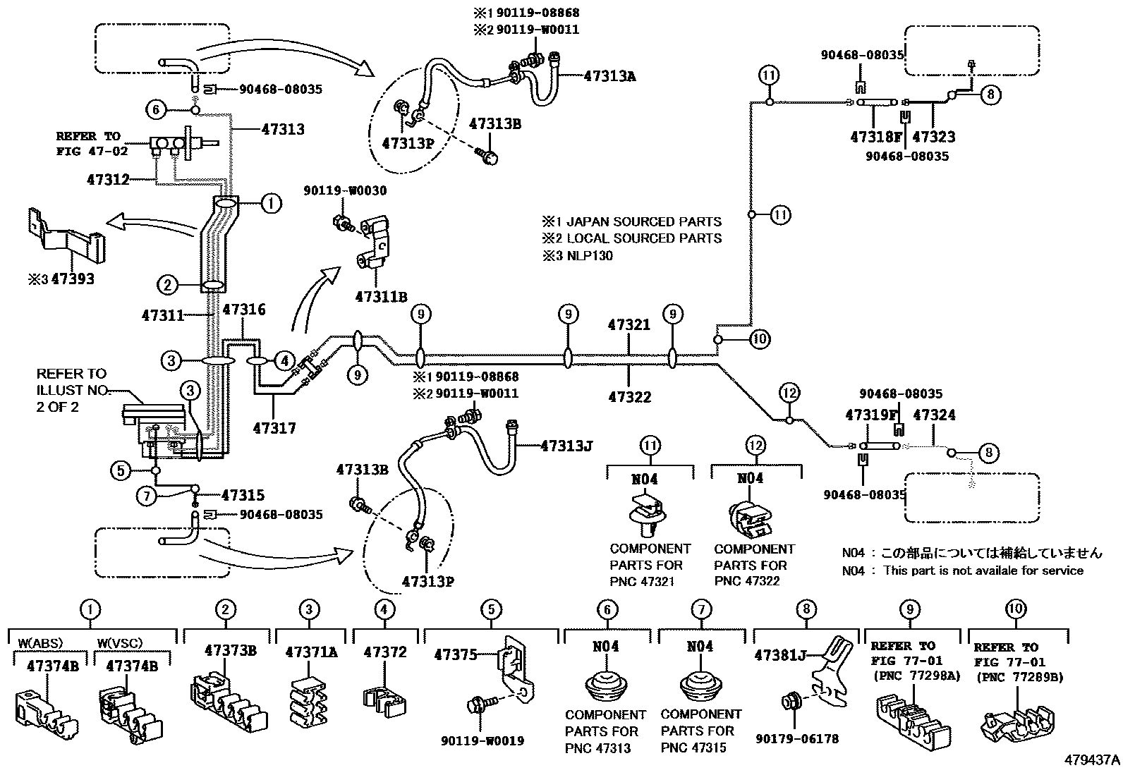 Toyota YARIS 制动配管和卡箍 EPC diagram — 479437A