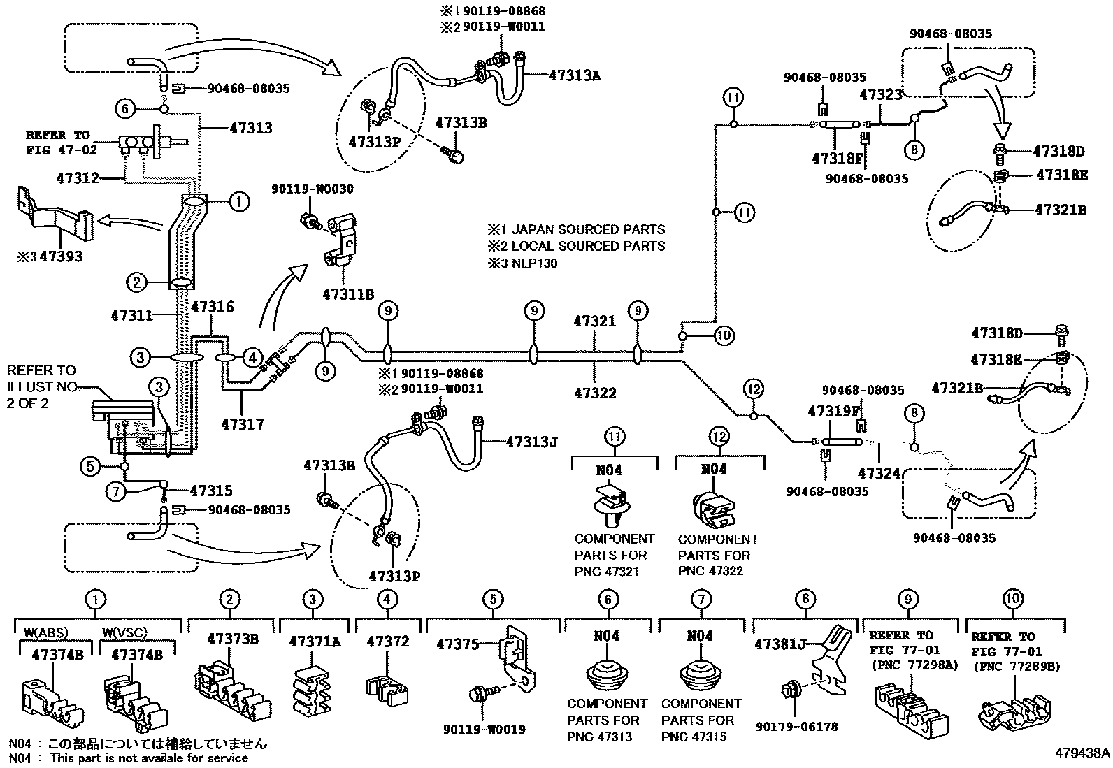Toyota YARIS 制动配管和卡箍 EPC diagram — 479438A