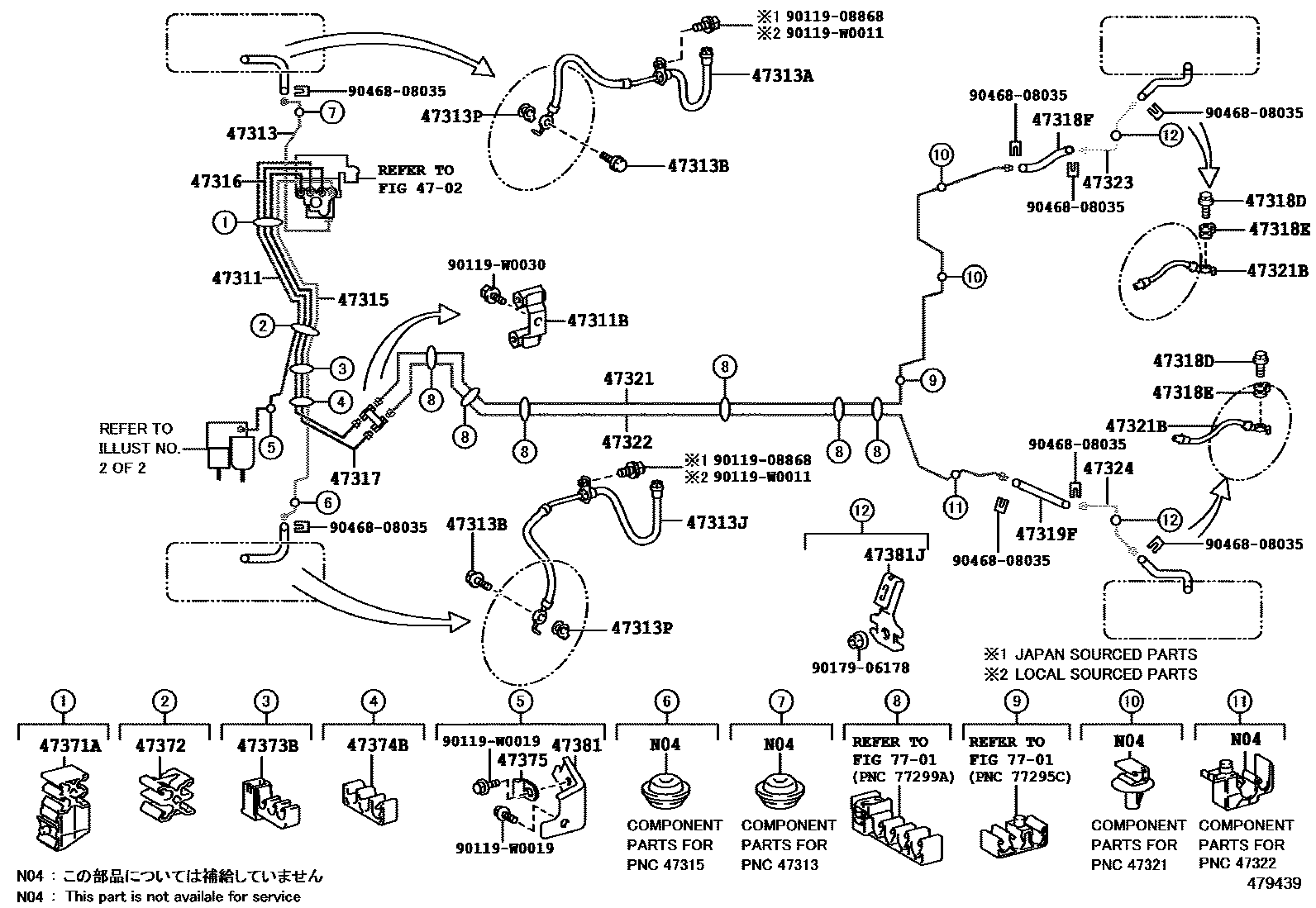 Toyota YARIS 制动配管和卡箍 EPC diagram — 479439