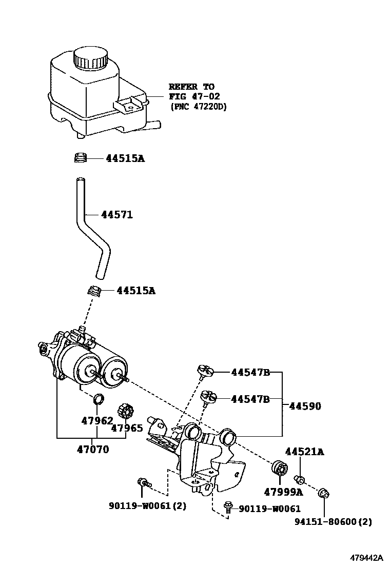 Toyota YARIS 制动配管和卡箍 EPC diagram — 479442A