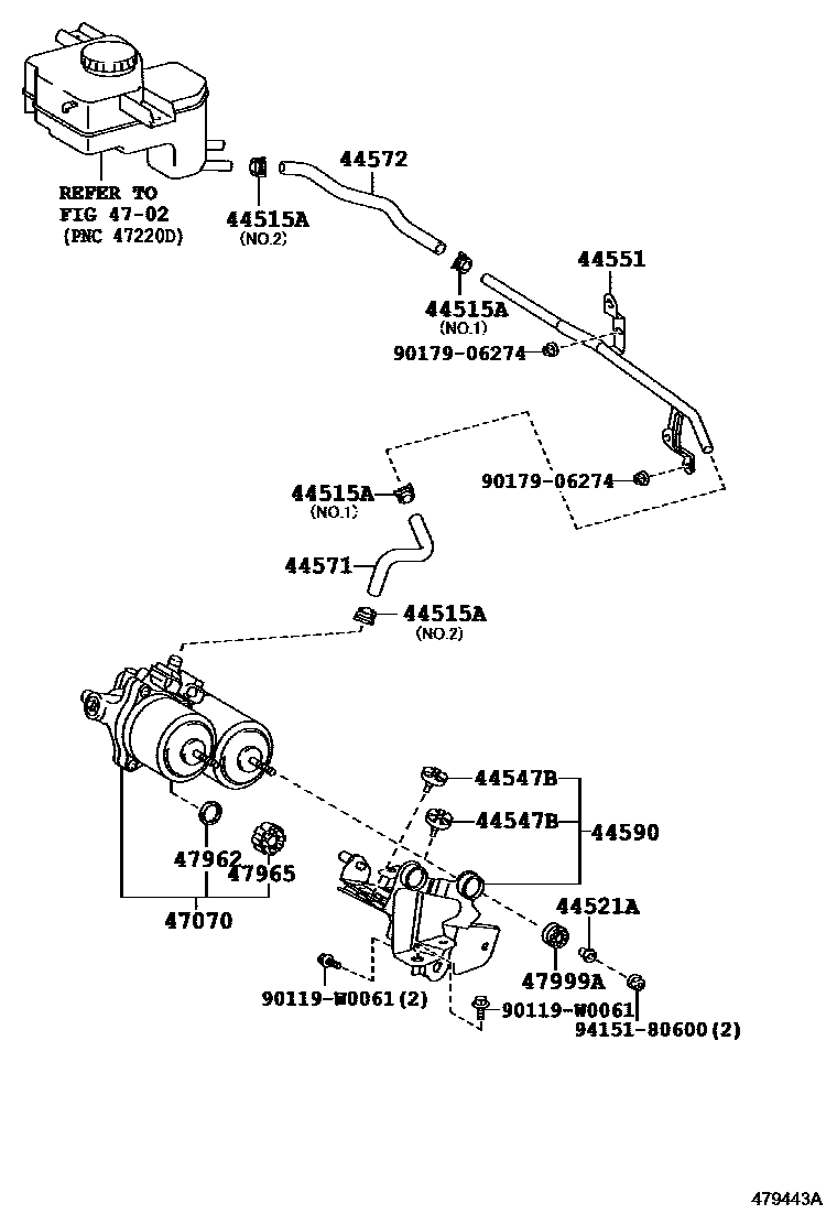Toyota YARIS 制动配管和卡箍 EPC diagram — 479443A