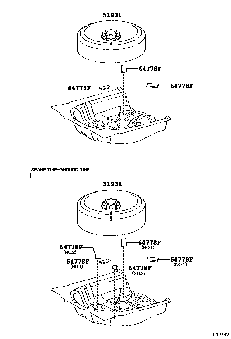 Toyota YARIS Spare tire rack EPC diagram — 512742