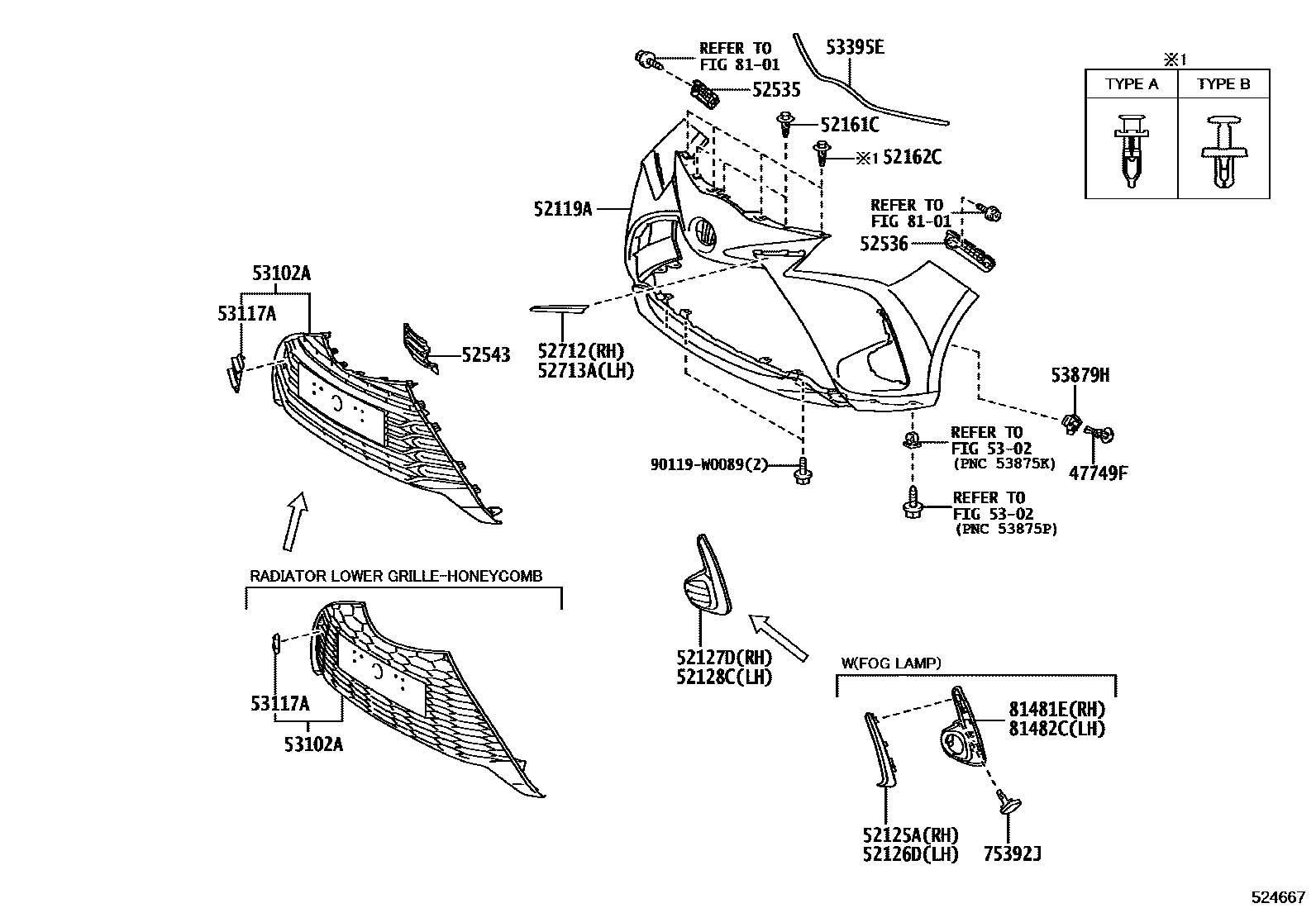 Toyota YARIS 前保险杠及附件 EPC diagram — 524667