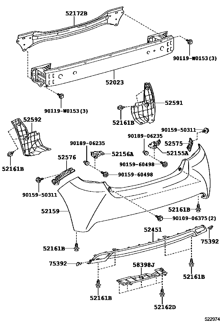 Toyota YARIS 后保险杠及附件 EPC diagram — 522974