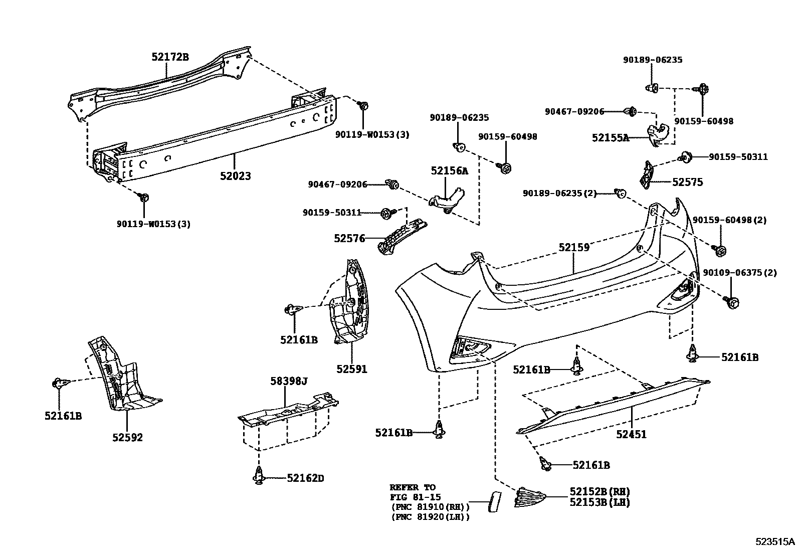 Toyota YARIS 后保险杠及附件 EPC diagram — 523515A