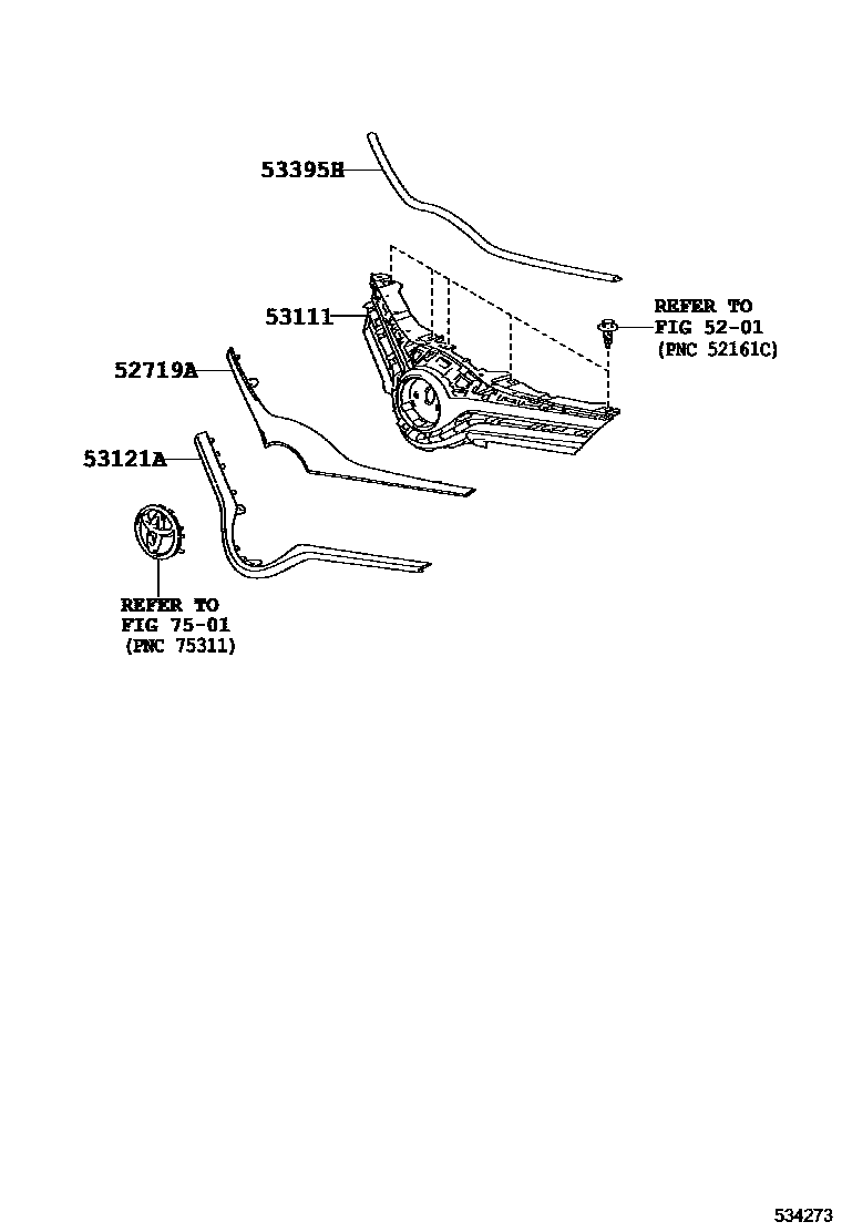 Toyota YARIS radiator grille EPC diagram — 534273