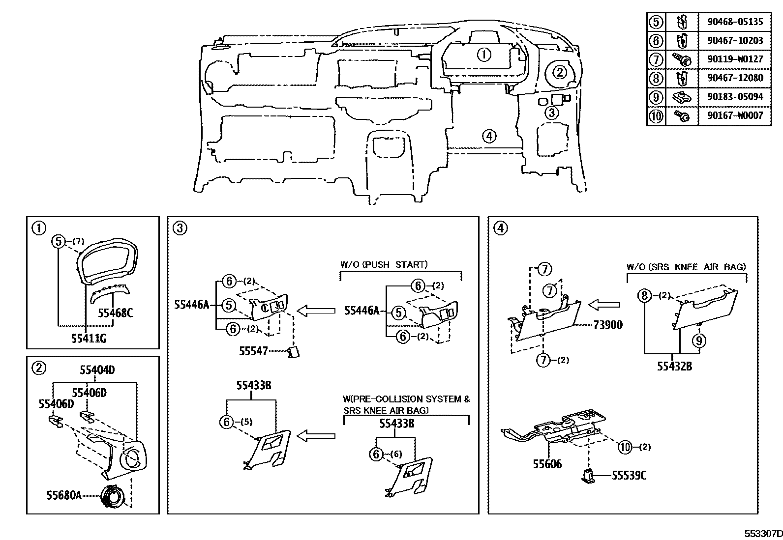 Toyota YARIS 仪表板和手套箱 EPC diagram — 553307D