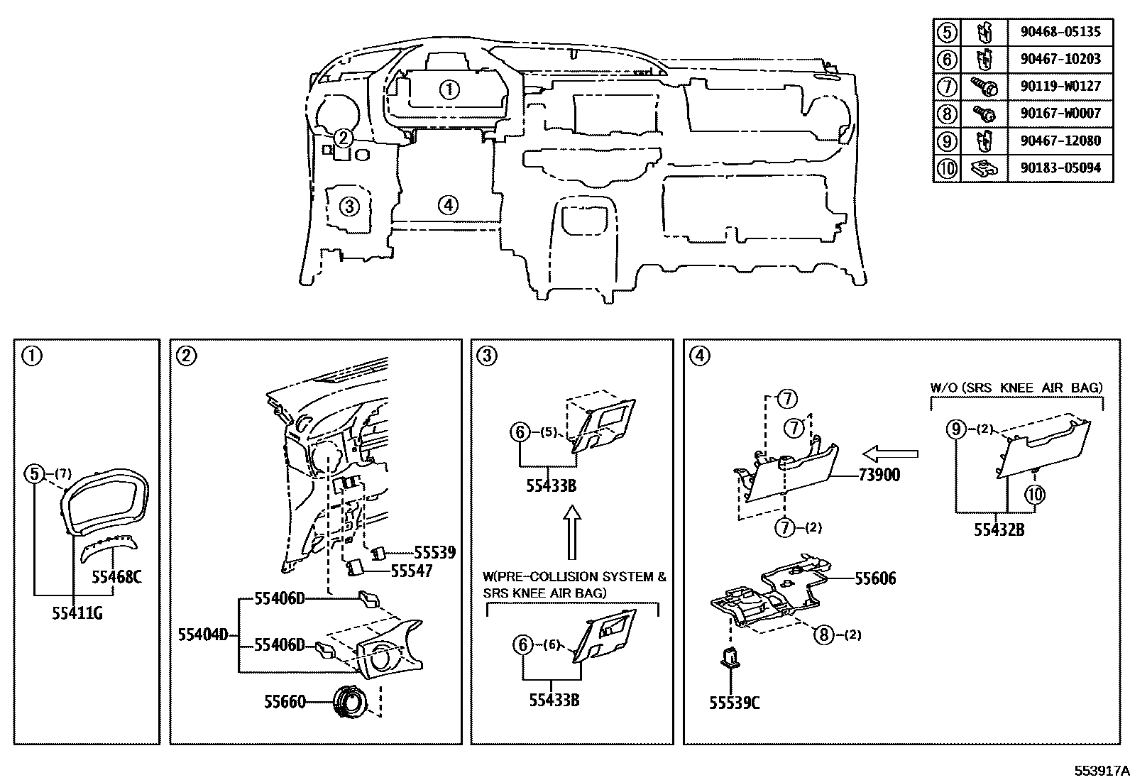 Toyota YARIS 仪表板和手套箱 EPC diagram — 553917A