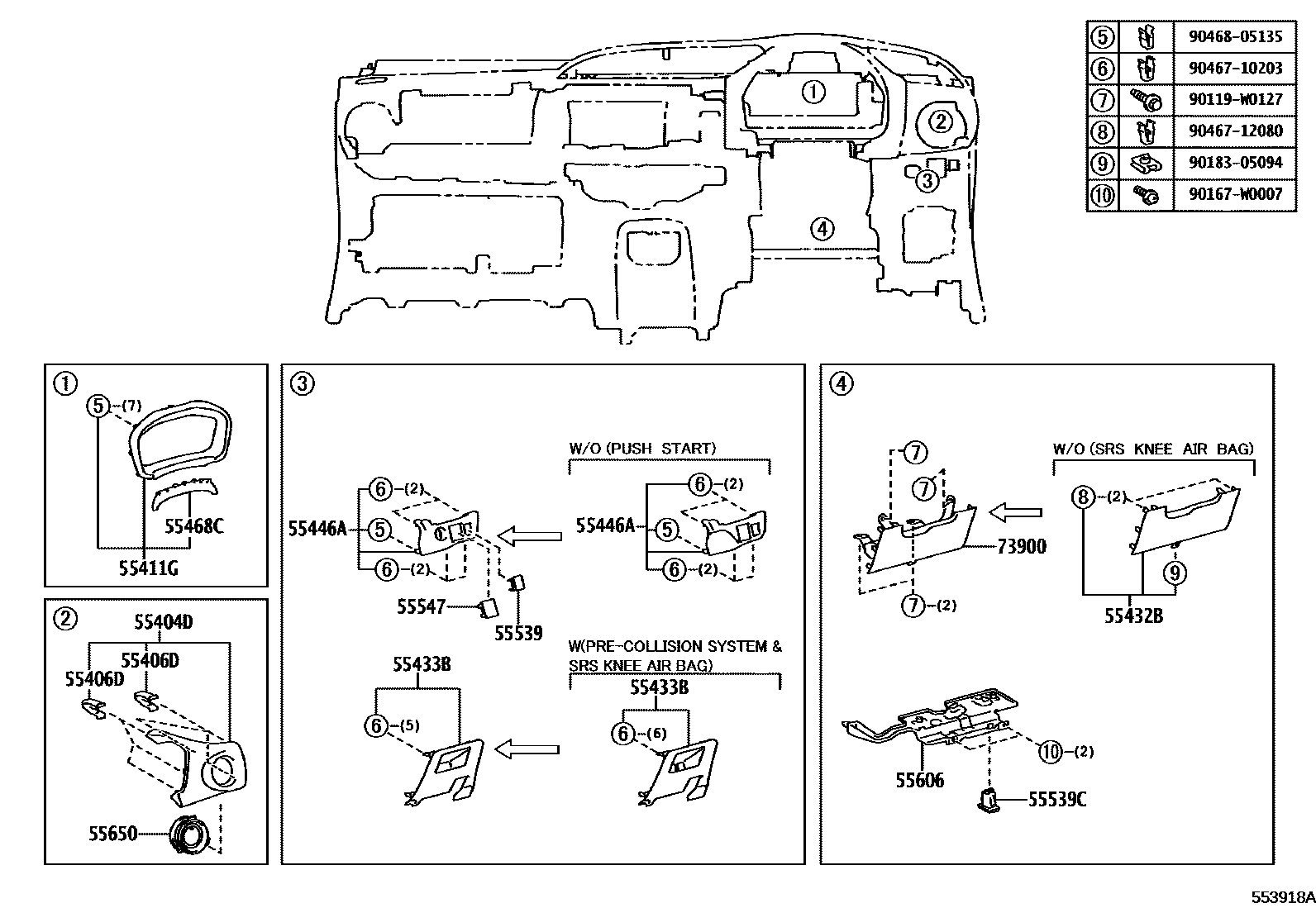 Toyota YARIS 仪表板和手套箱 EPC diagram — 553918A