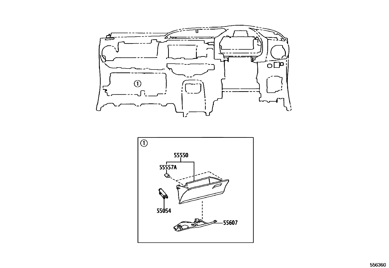 Toyota YARIS 仪表板和手套箱 EPC diagram — 556360
