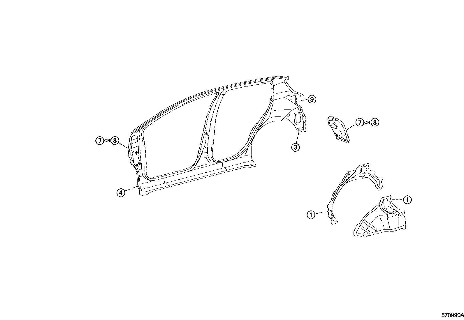 Toyota YARIS hole plug EPC diagram — 570990A