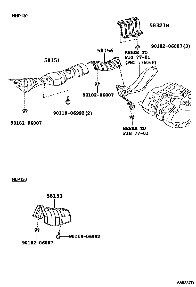 Toyota YARIS 地板隔热垫 EPC diagram — 585237D