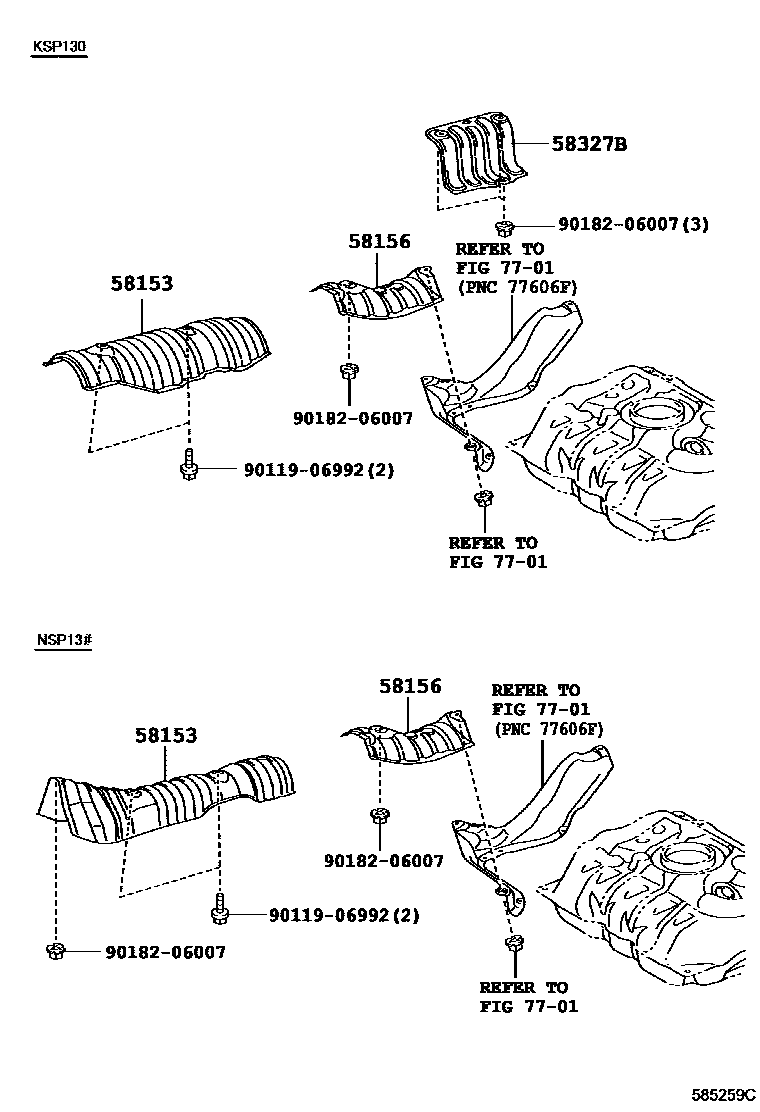 Toyota YARIS 地板隔热垫 EPC diagram — 585259C