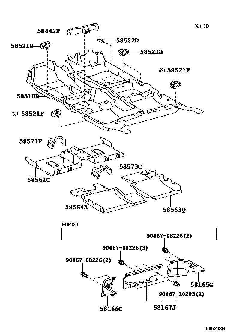 Toyota YARIS 地板垫和地毯 EPC diagram — 585238B