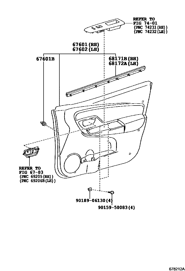 Toyota YARIS 前门板和前门玻璃 EPC diagram — 678212A