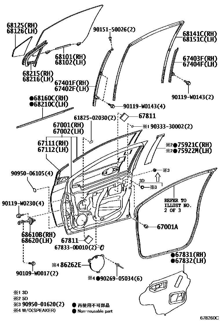 Toyota YARIS 前门板和前门玻璃 EPC diagram — 678260C