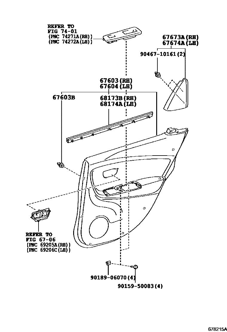 Toyota YARIS 后门板和后门玻璃 EPC diagram — 678215A