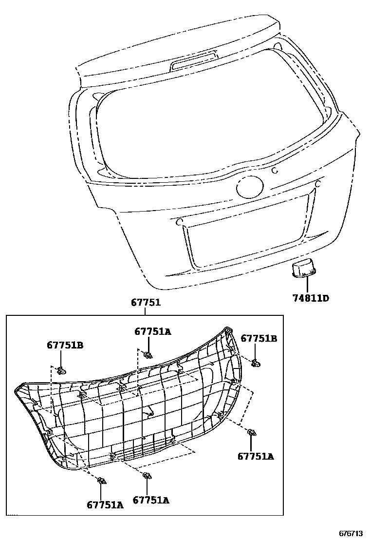 Toyota YARIS 背门板和背门玻璃 EPC diagram — 676713