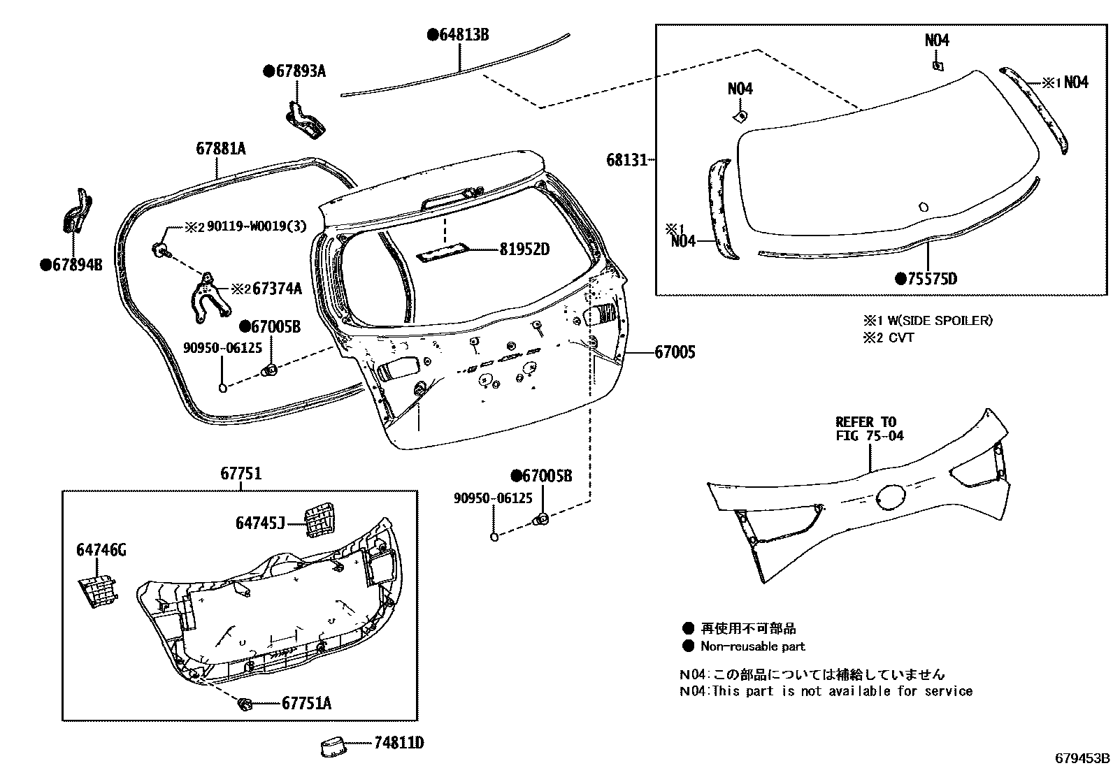 Toyota YARIS 背门板和背门玻璃 EPC diagram — 679453B