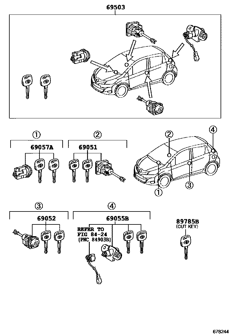 Toyota YARIS 锁芯组件 EPC diagram — 678244