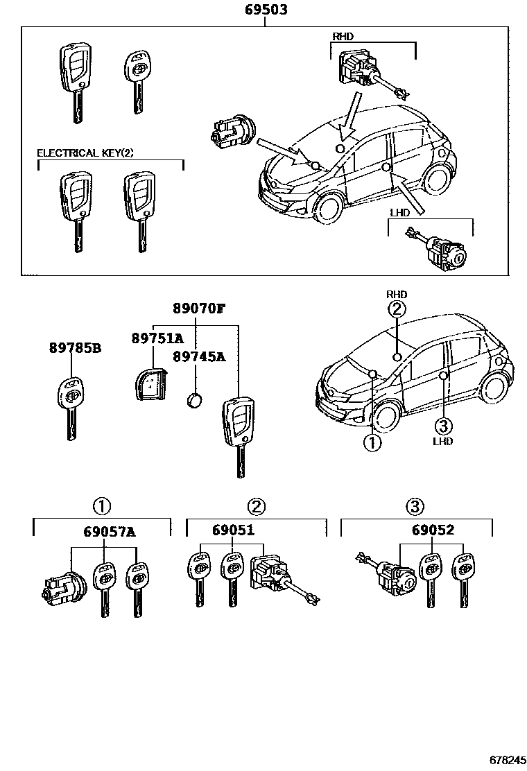Toyota YARIS 锁芯组件 EPC diagram — 678245