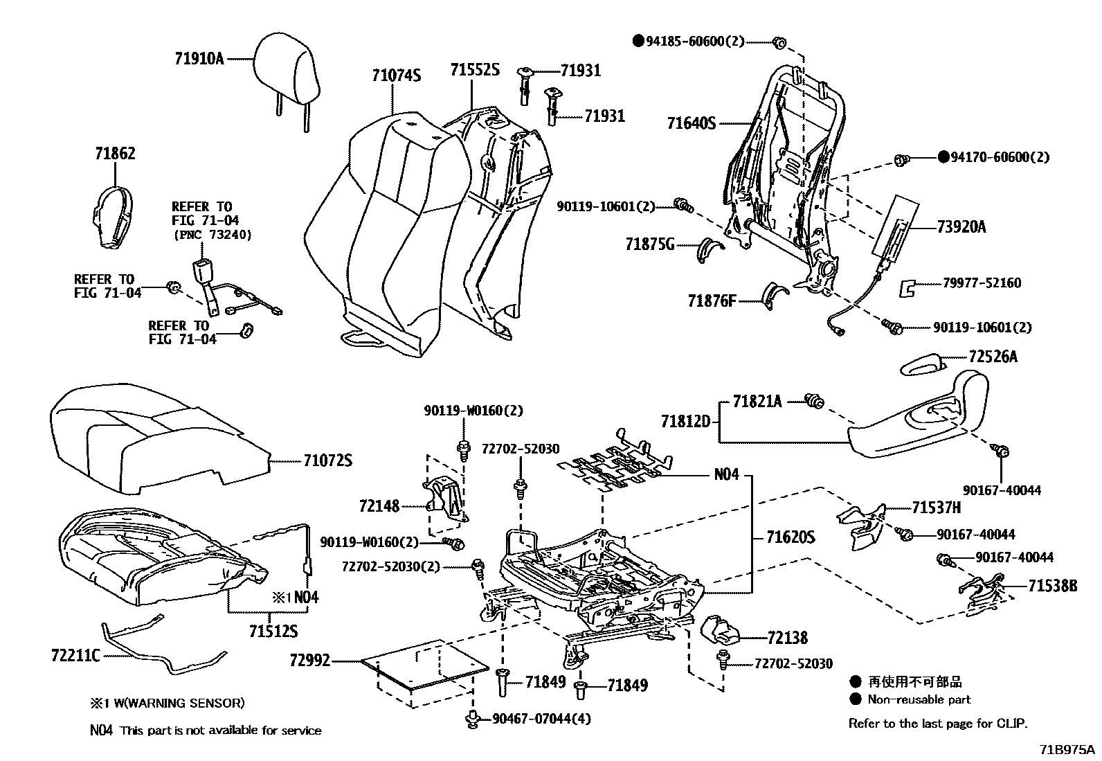 Toyota YARIS 前排座椅和座椅滑轨 EPC diagram — 71B975A