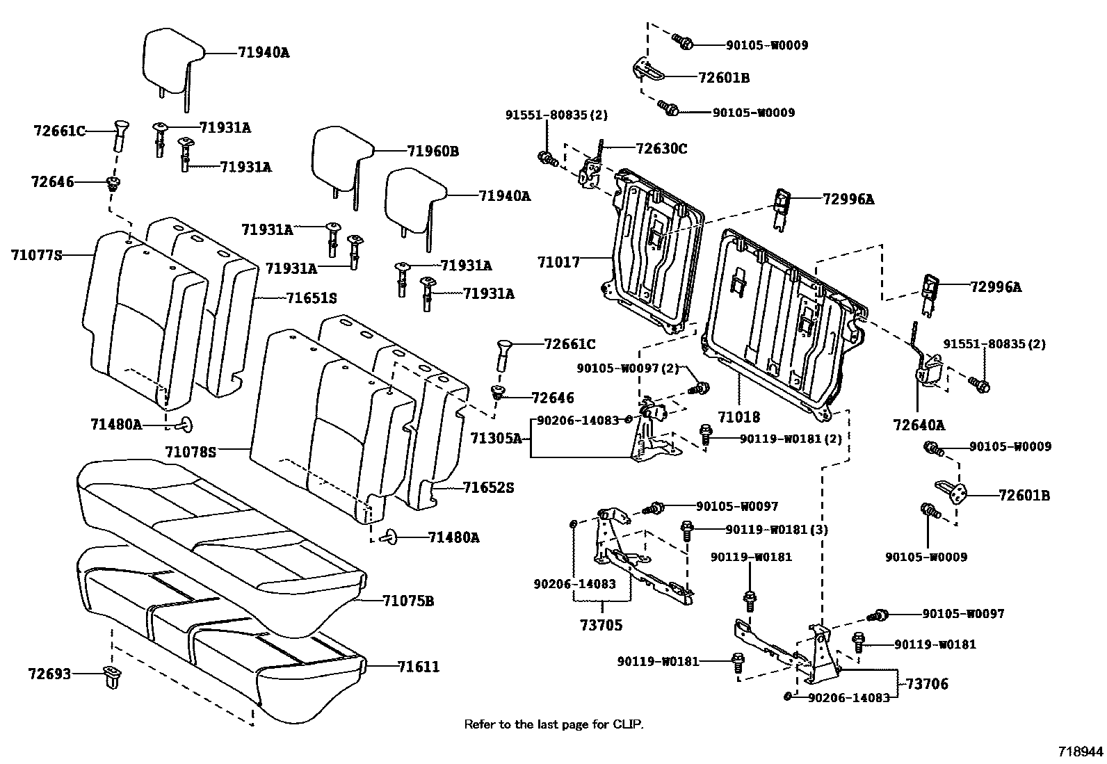 Toyota YARIS 后排座椅和座椅滑轨 EPC diagram — 718944
