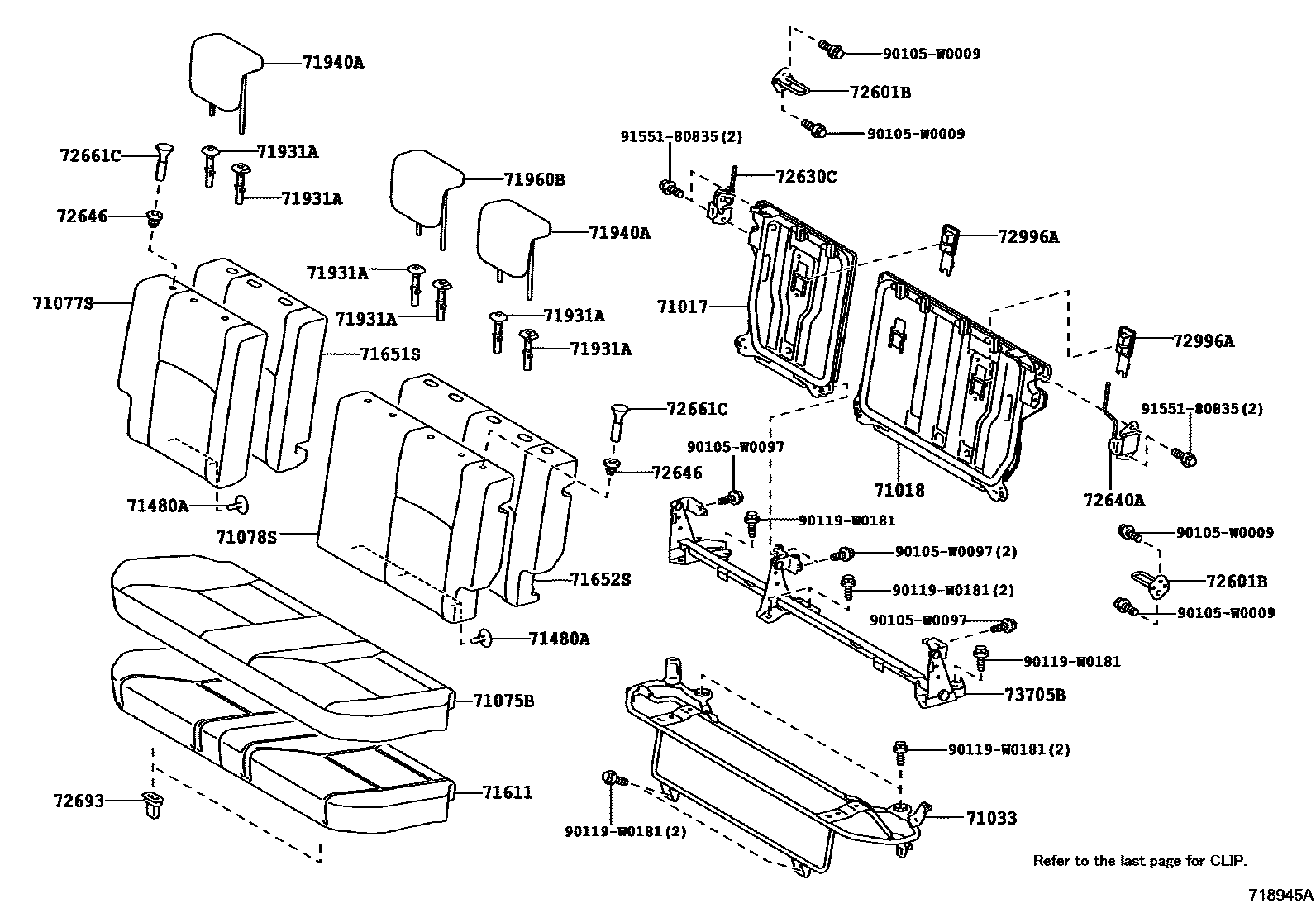 Toyota YARIS 后排座椅和座椅滑轨 EPC diagram — 718945A