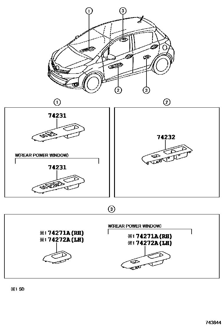Toyota YARIS 扶手和遮阳板 EPC diagram — 743844