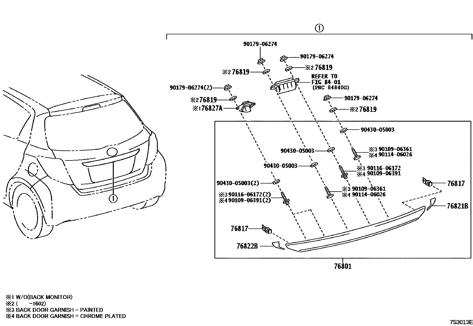 Toyota YARIS 后防护条 EPC diagram — 753013E