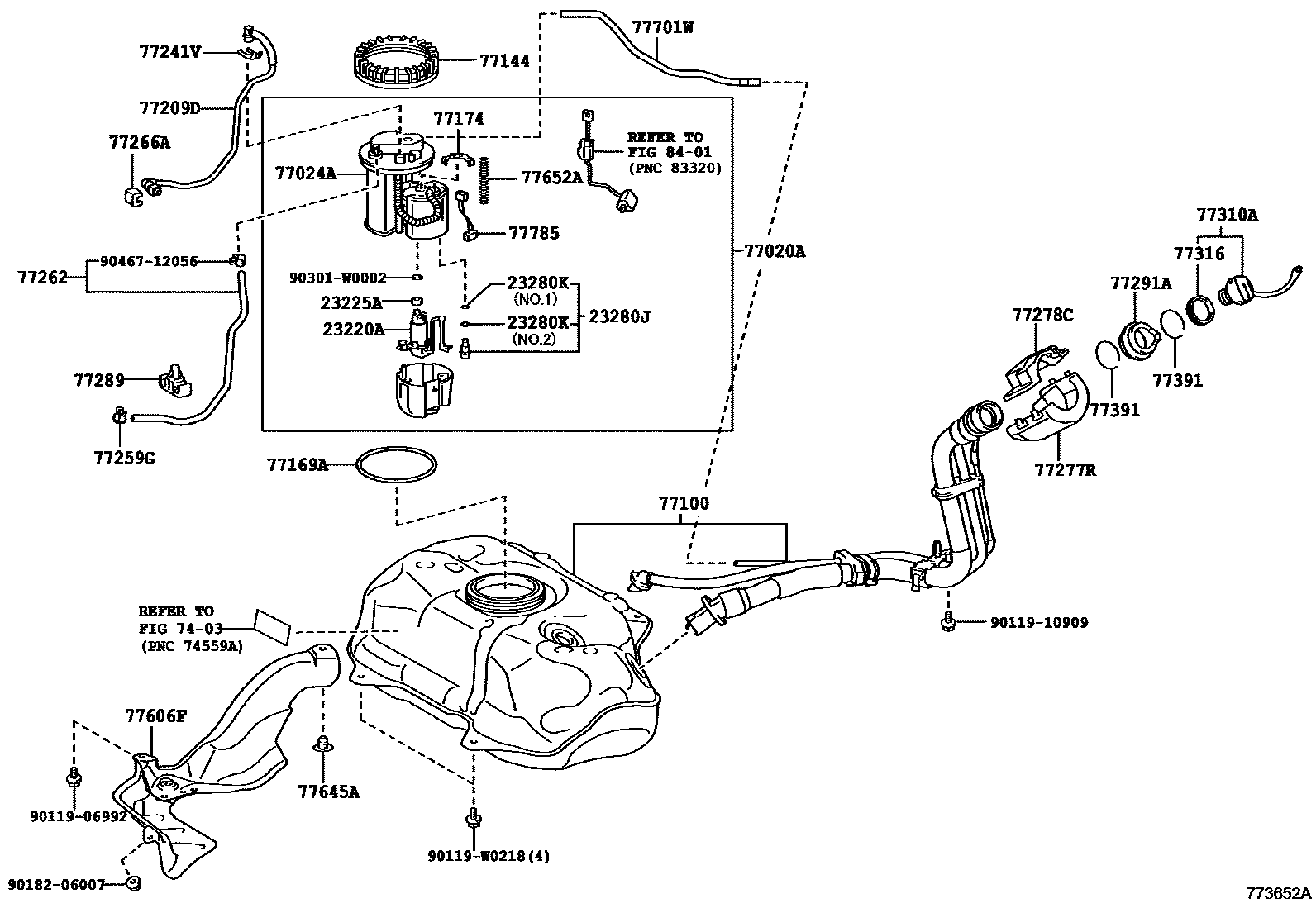 Toyota YARIS 燃油箱和燃油管 EPC diagram — 773652A